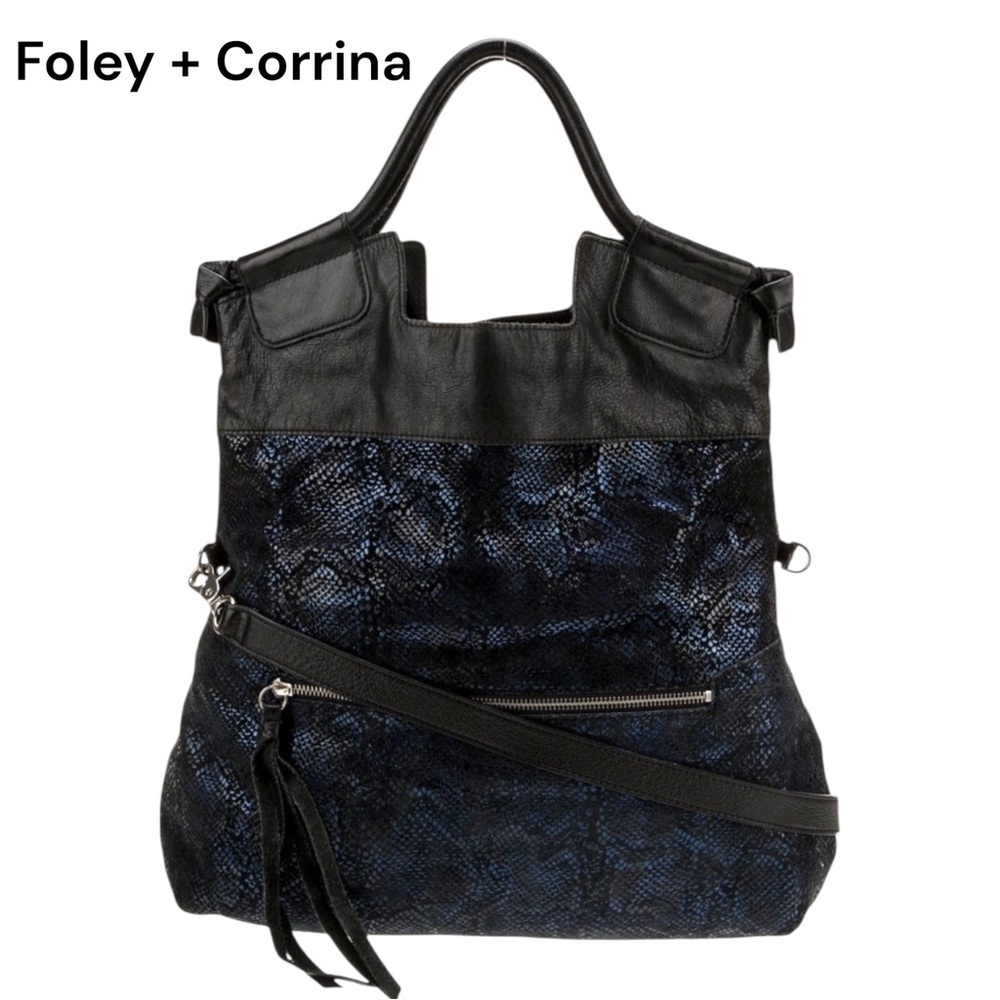 Foley+Corrina Suede Top Handle Bag in Cobalt Snakeskin Print Disco City Bag